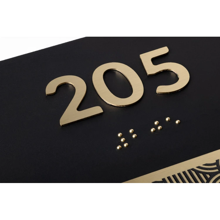 Tabliczka z dowolną numeracją i pismem Braille'a - mosiądz i czarny akryl matowy - wym. 150x100mm - TAB395