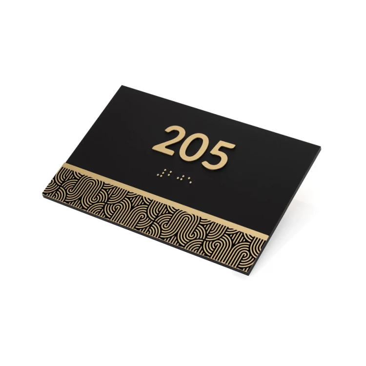 Tabliczka z dowolną numeracją i pismem Braille'a - mosiądz i czarny akryl matowy - wym. 150x100mm - TAB395