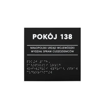 Tabliczka z  pismem Braille'a - akryl czarny mat - wym. 160x180mm - DARK - TAB389