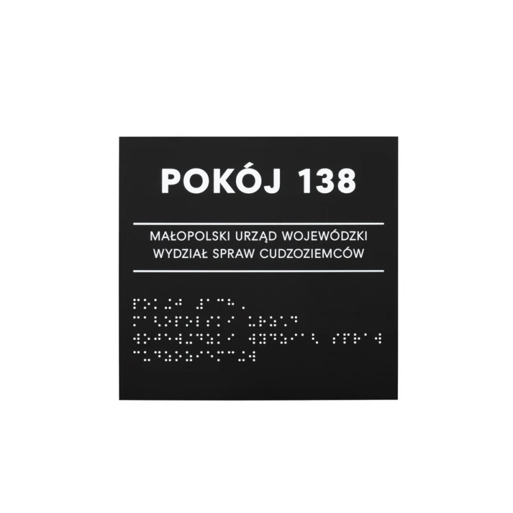 Tabliczka z  pismem Braille'a - akryl czarny mat - wym. 160x180mm - DARK - TAB389