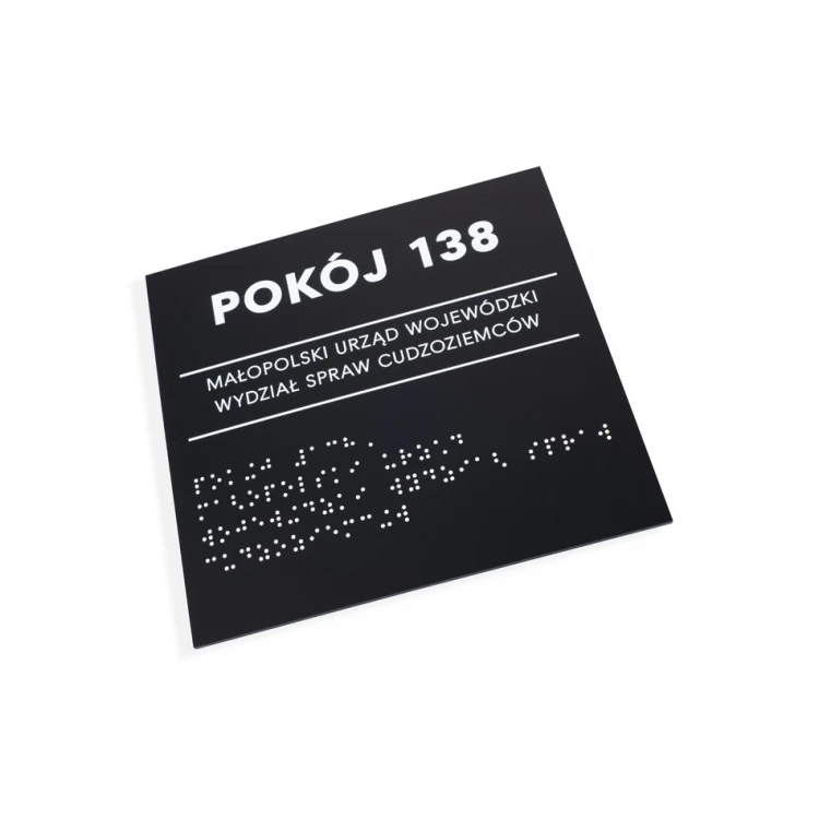 Tabliczka z  pismem Braille'a - akryl czarny mat - wym. 160x180mm - DARK - TAB389