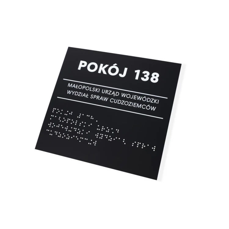 Tabliczka z  pismem Braille'a - akryl czarny mat - wym. 160x180mm - DARK - TAB389