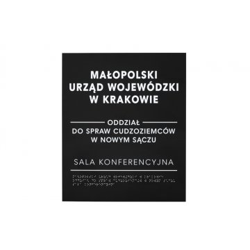 Tabliczka z pismem Braille'a - akryl czarny mat - wym. 350x420mm - DARK - TAB390
