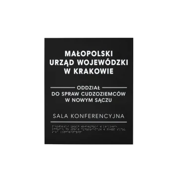 Tabliczka z pismem Braille'a - akryl czarny mat - wym. 350x420mm - DARK - TAB390