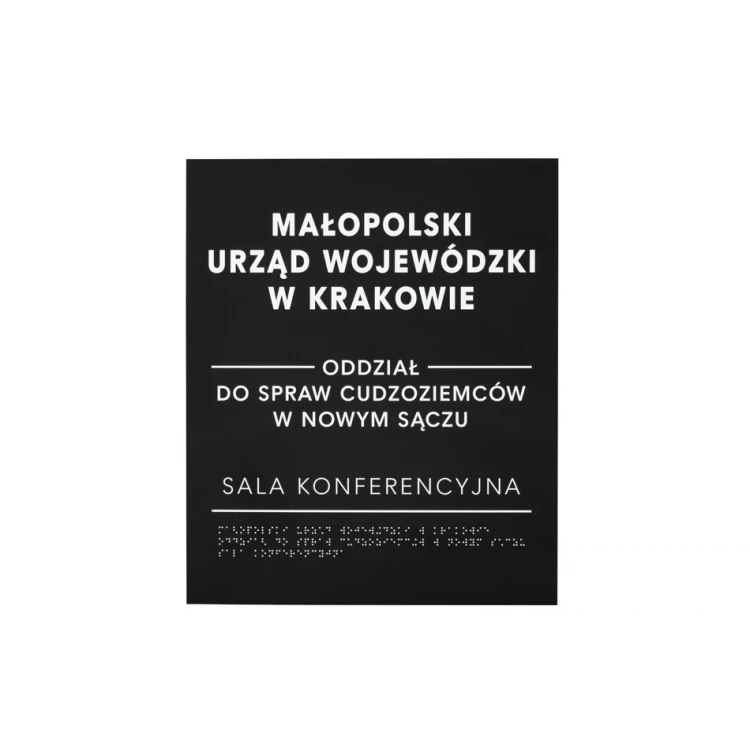 Tabliczka z pismem Braille'a - akryl czarny mat - wym. 350x420mm - DARK - TAB390