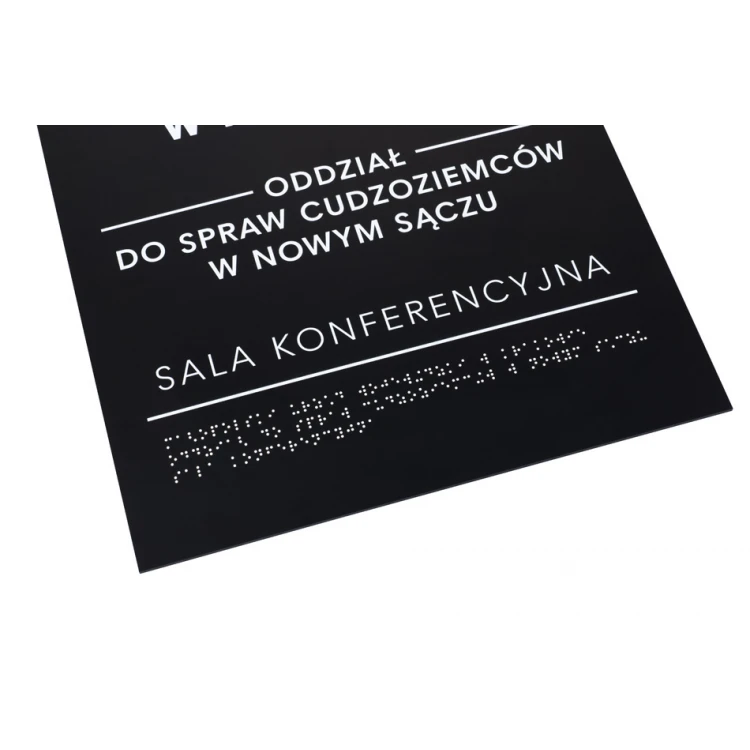 Tabliczka z pismem Braille'a - akryl czarny mat - wym. 350x420mm - DARK - TAB390