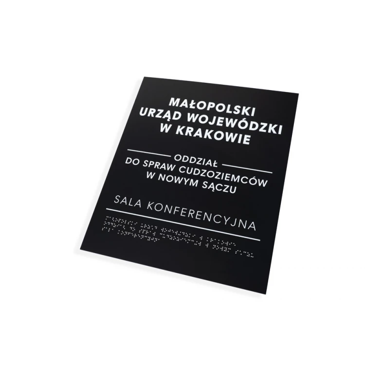 Tabliczka z pismem Braille'a - akryl czarny mat - wym. 350x420mm - DARK - TAB390