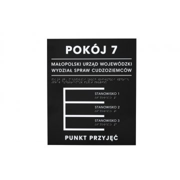 Tabliczka z pismem Braille'a - akryl czarny mat i biała ADA - wym. 350x420mm - DARK - TAB391
