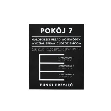 Tabliczka z pismem Braille'a - akryl czarny mat i biała ADA - wym. 350x420mm - DARK - TAB391