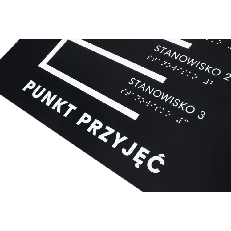 Tabliczka z pismem Braille'a - akryl czarny mat i biała ADA - wym. 350x420mm - DARK - TAB391