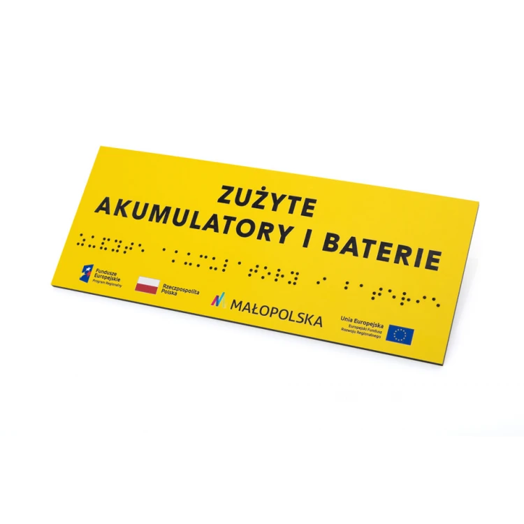 Tabliczka z pismem Braille'a - żółty laminat grawerski 3mm - wym. 200x80mm - TAB393 