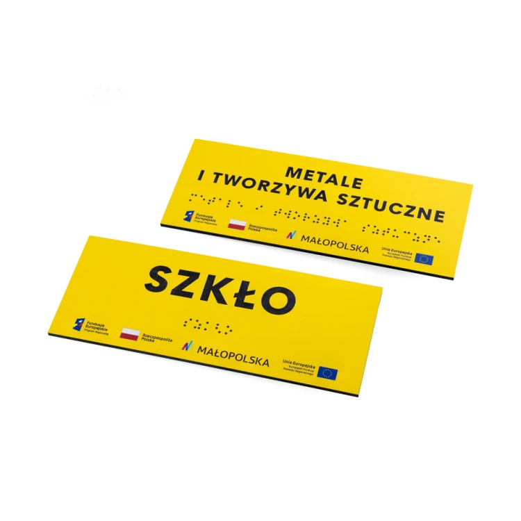 Tabliczka z pismem Braille'a - żółty laminat grawerski 3mm - wym. 200x80mm - TAB393 
