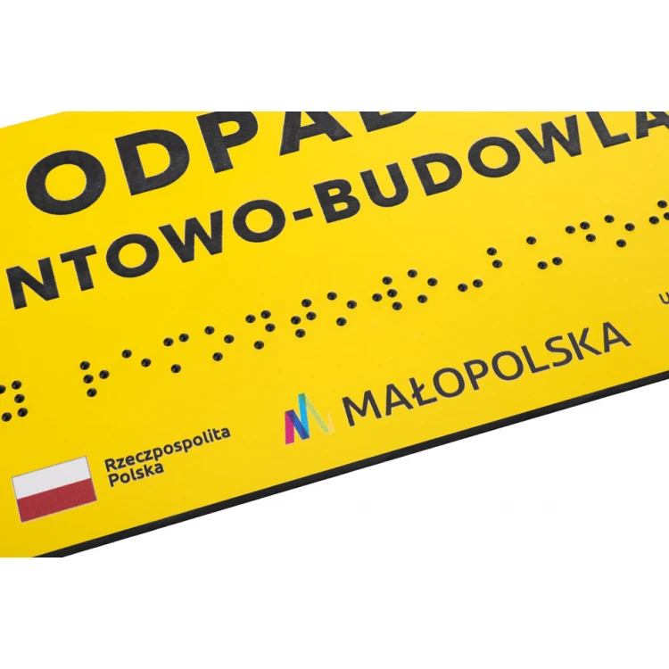 Tabliczka z pismem Braille'a - żółty laminat grawerski 3mm - wym. 200x80mm - TAB393 