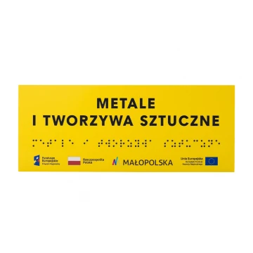 Tabliczka z pismem Braille'a - żółty laminat grawerski 3mm - wym. 200x80mm - TAB393 
