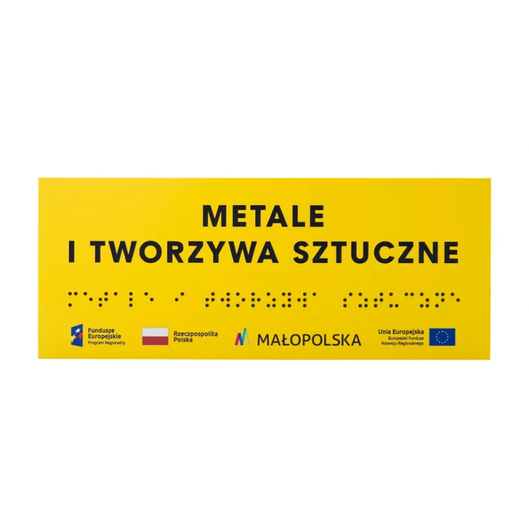 Tabliczka z pismem Braille'a - żółty laminat grawerski 3mm - wym. 200x80mm - TAB393 