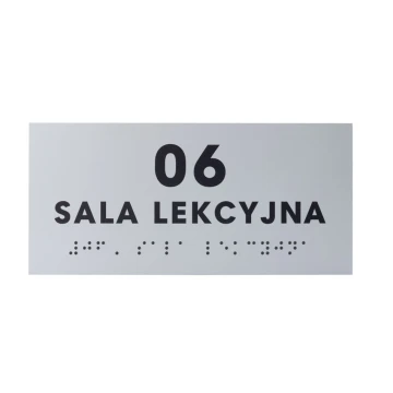 Tabliczka z pismem Braille'a - srebrny laminat grawerski 3mm - wym. 160x75mm - TAB434