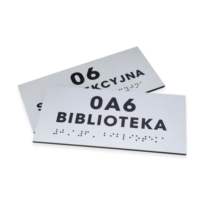 Tabliczka z pismem Braille'a - srebrny laminat grawerski 3mm - wym. 160x75mm - TAB434