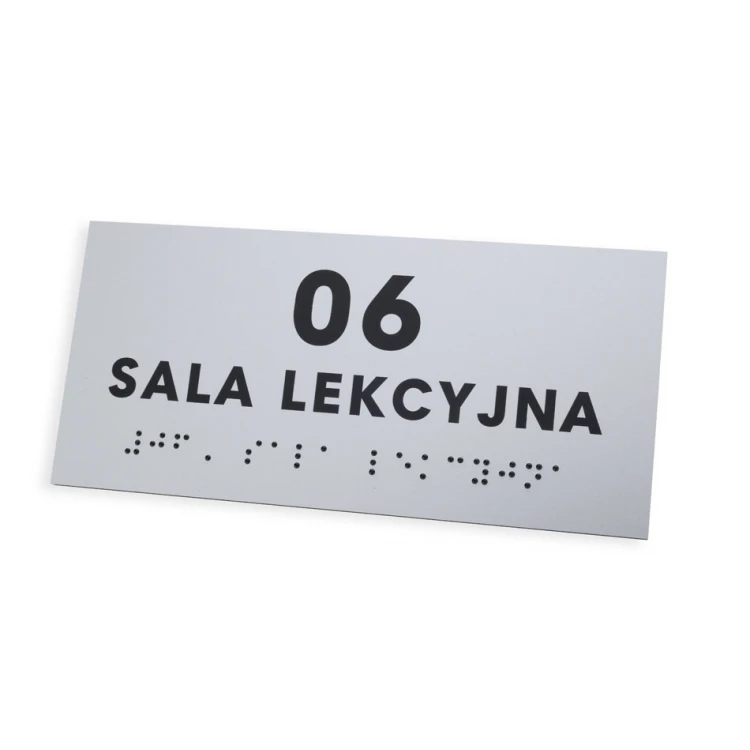 Tabliczka z pismem Braille'a - srebrny laminat grawerski 3mm - wym. 160x75mm - TAB434