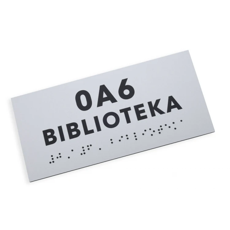 Tabliczka z pismem Braille'a - srebrny laminat grawerski 3mm - wym. 160x75mm - TAB434