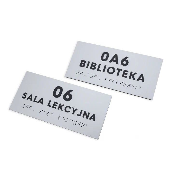 Tabliczka z pismem Braille'a - srebrny laminat grawerski 3mm - wym. 160x75mm - TAB434