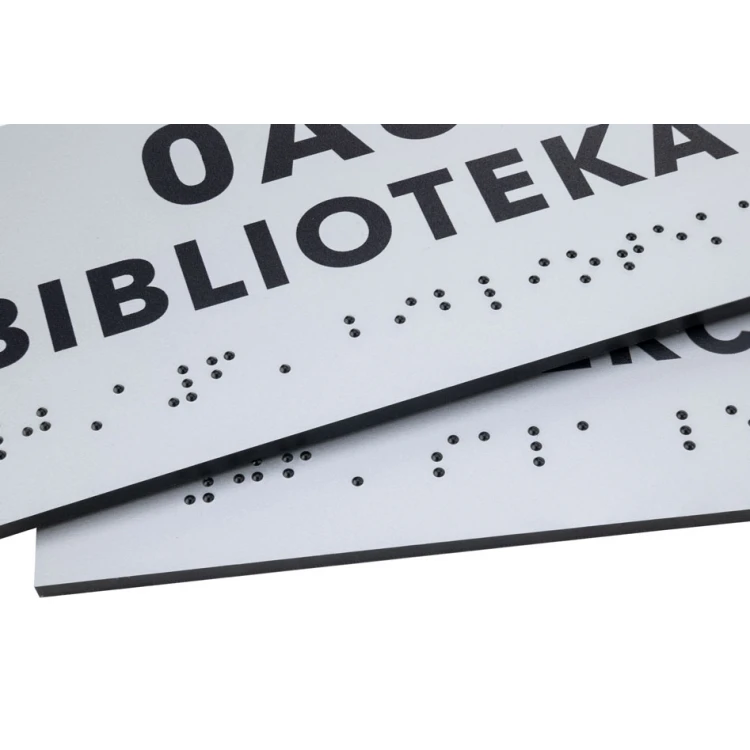 Tabliczka z pismem Braille'a - srebrny laminat grawerski 3mm - wym. 160x75mm - TAB434