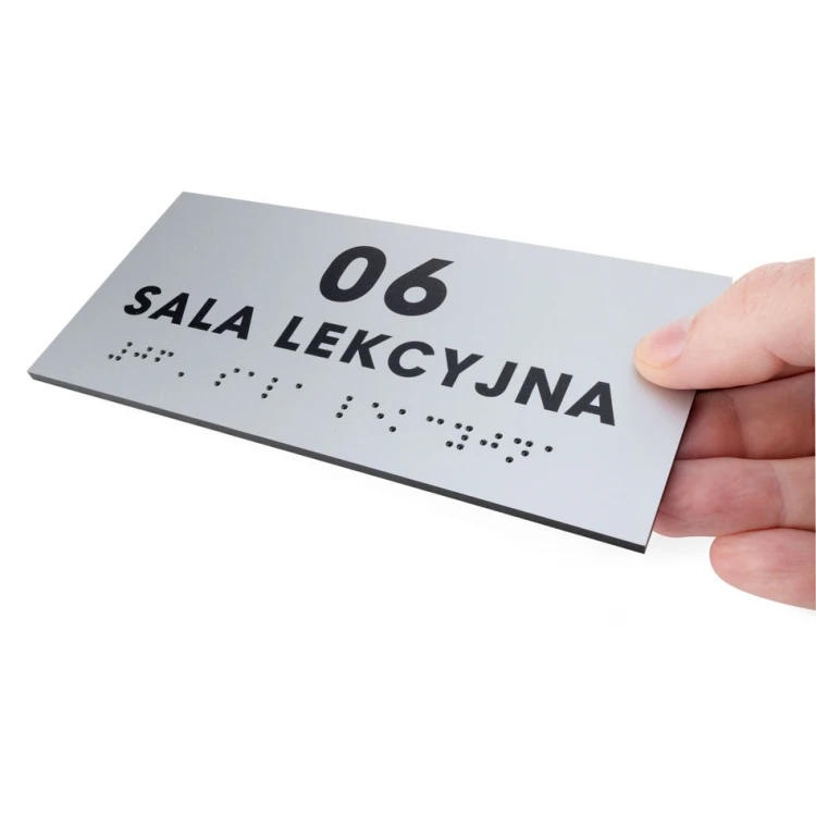 Tabliczka z pismem Braille'a - srebrny laminat grawerski 3mm - wym. 160x75mm - TAB434