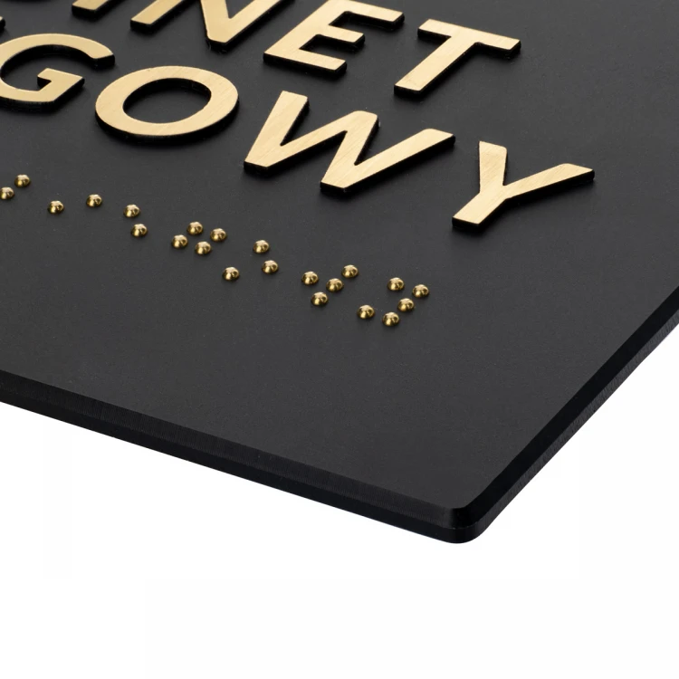 Tabliczka z pismem Braille'a - akryl czarny mat i laminat grawerski - wym. 160x93mm - TAB491