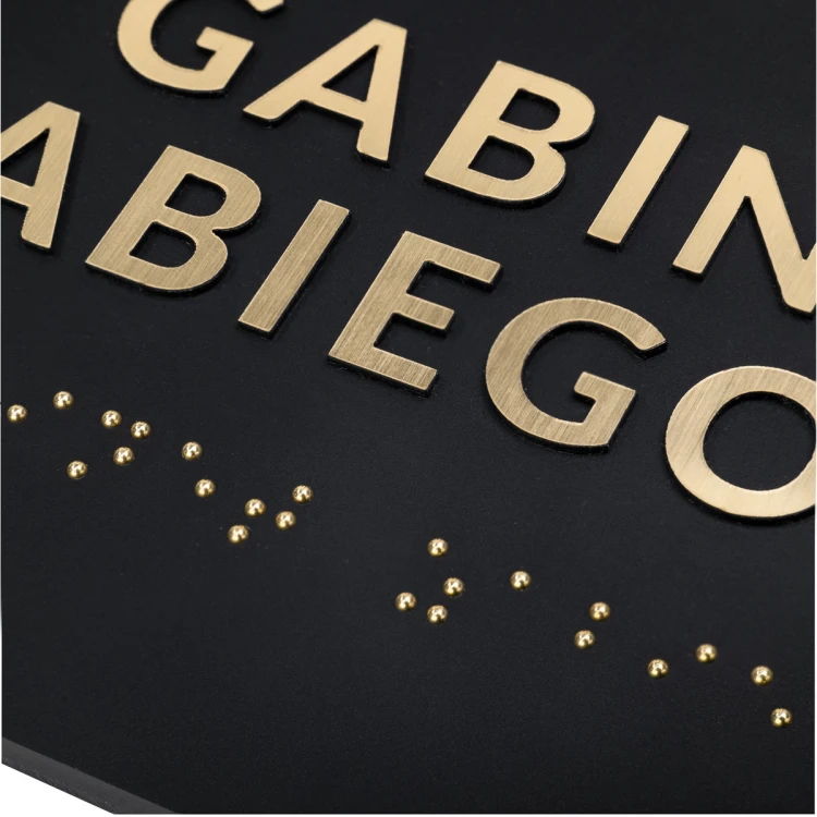 Tabliczka z pismem Braille'a - akryl czarny mat i laminat grawerski - wym. 160x93mm - TAB491