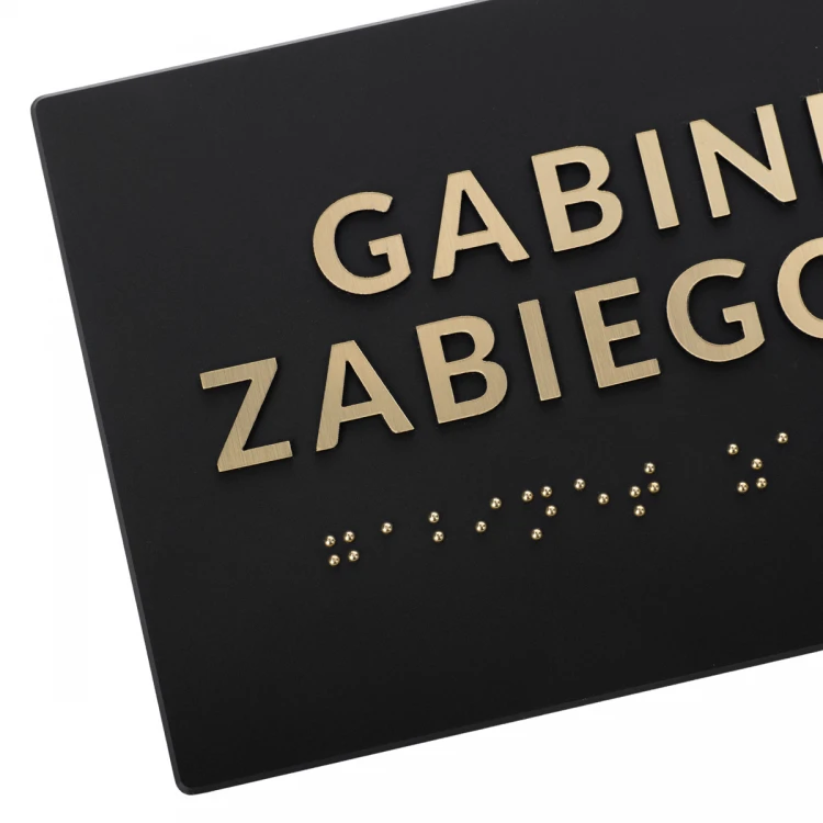 Tabliczka z pismem Braille'a - akryl czarny mat i laminat grawerski - wym. 160x93mm - TAB491