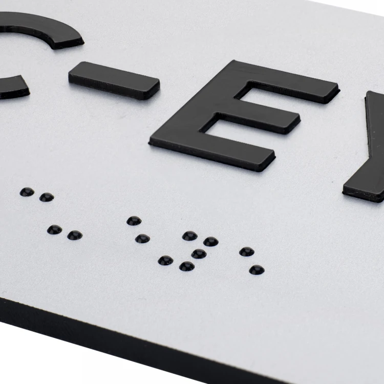 Tabliczka z wypukłymi literami i pismem Braille'a - laminat srebrny - wym. 180x70mm - TAB497