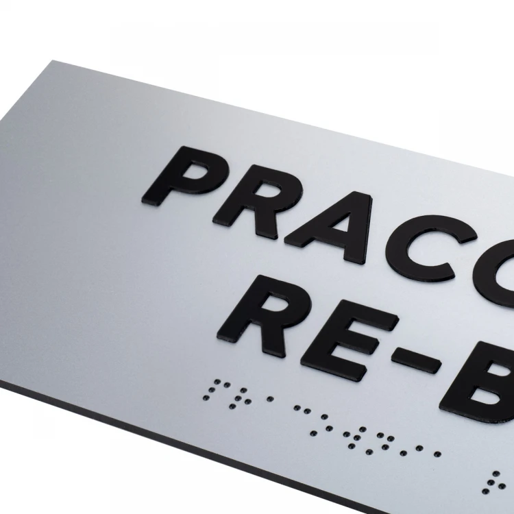 Tabliczka z wypukłymi literami i pismem Braille'a - laminat srebrny - wym. 295x100mm - TAB498