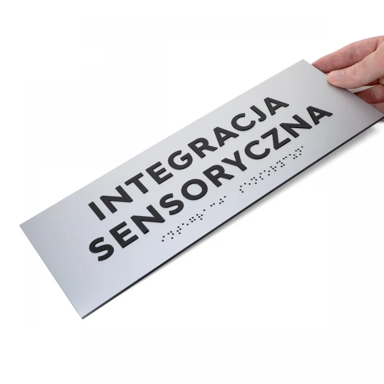 Tabliczka z wypukłymi literami i pismem Braille'a - laminat srebrny - wym. 295x100mm - TAB499