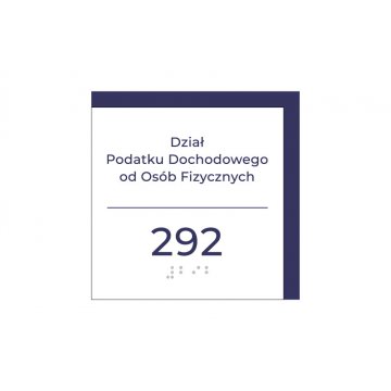 Tabliczka z nazwą pomieszczenia, numeracją i pismem Braille'a - PCW twarde - wym. 110x110mm - MAREN -TAB299