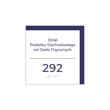Tabliczka z nazwą pomieszczenia, numeracją i pismem Braille'a - PCW twarde - wym. 110x110mm - MAREN -TAB299
