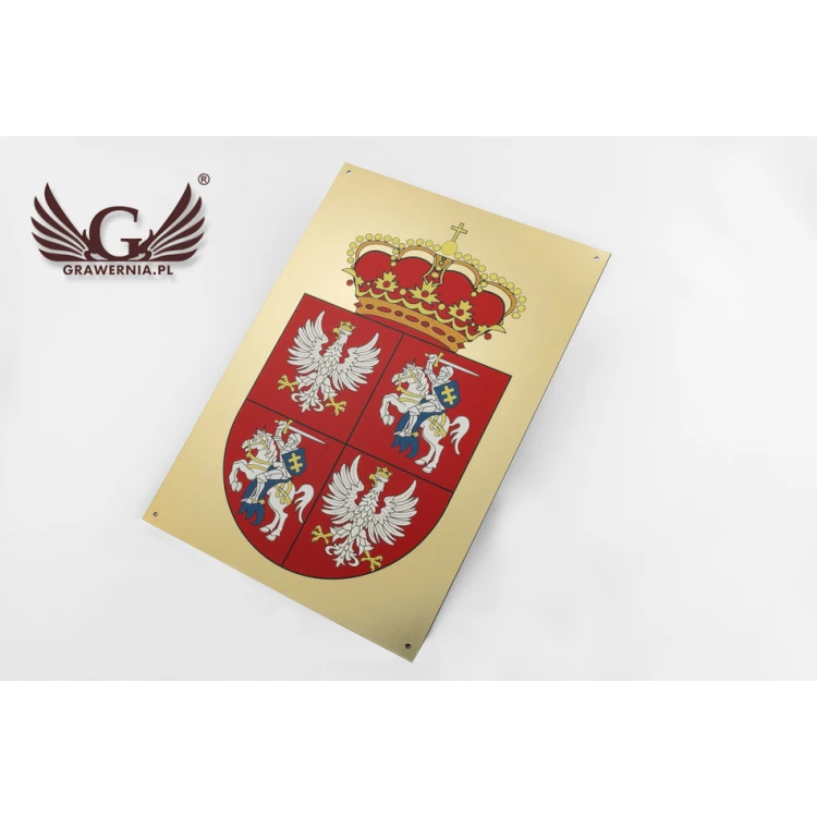 Tabliczka z herbem miasta - wym. 297x210mm (A4) - laminat grawerski - druk UV - TAB053
