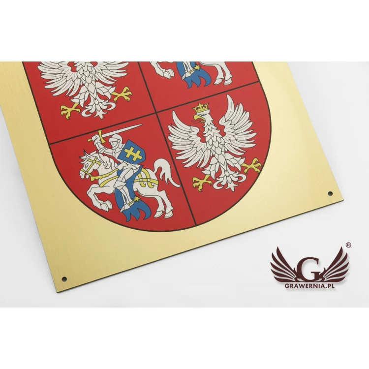 Tabliczka z herbem miasta - wym. 297x210mm (A4) - laminat grawerski - druk UV - TAB053