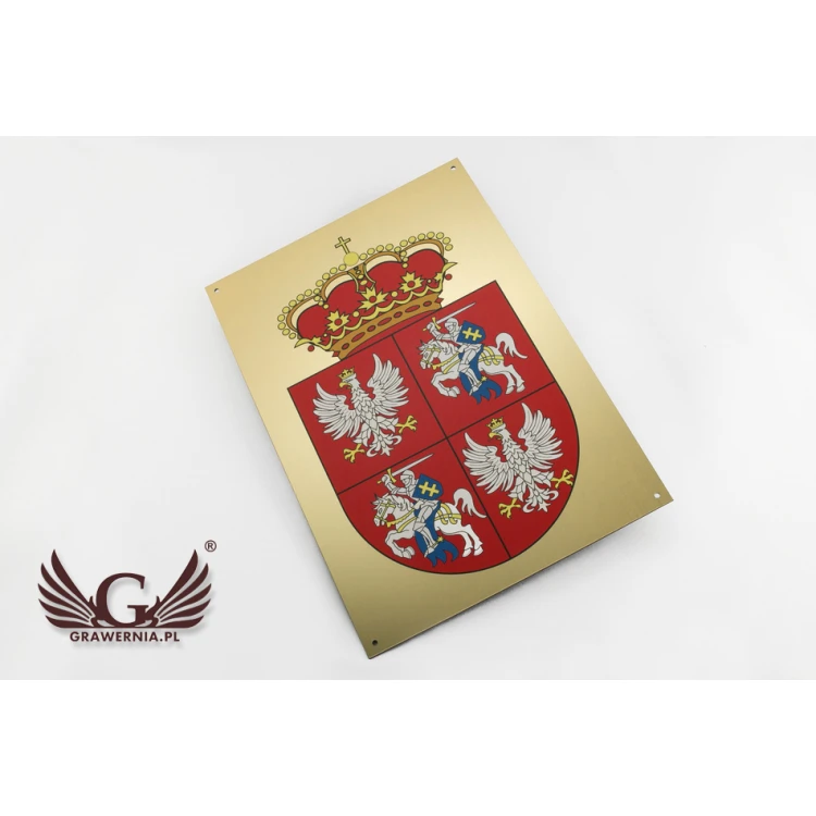Tabliczka z herbem miasta - wym. 297x210mm (A4) - laminat grawerski - druk UV - TAB053