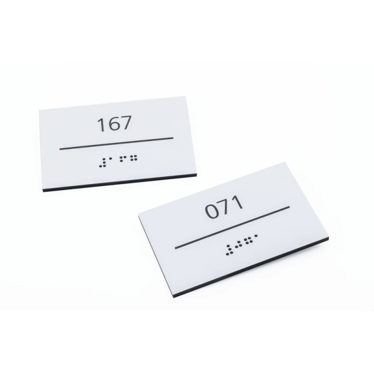 Tabliczka z laminatu białego z dowolną numeracją z pismem Braille'a - wym. 80x50mm - TAB431