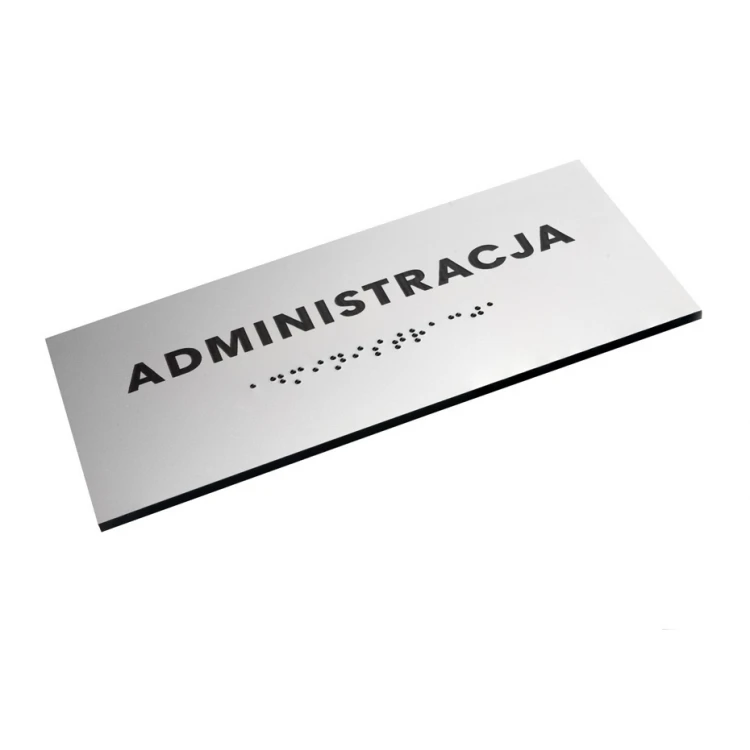 Administracja - tabliczka z laminatu srebrnego z pismem Braille'a - wym. 160x75mm - TAB276