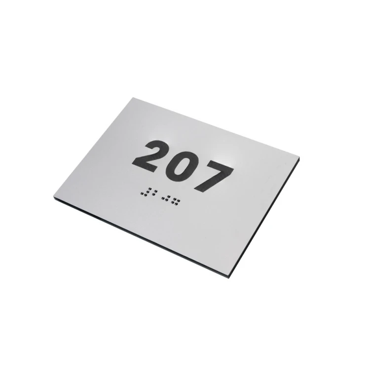 Tabliczka z laminatu srebrnego z dowolną numeracją z pismem Braille'a - wym. 100x70mm - TAB277
