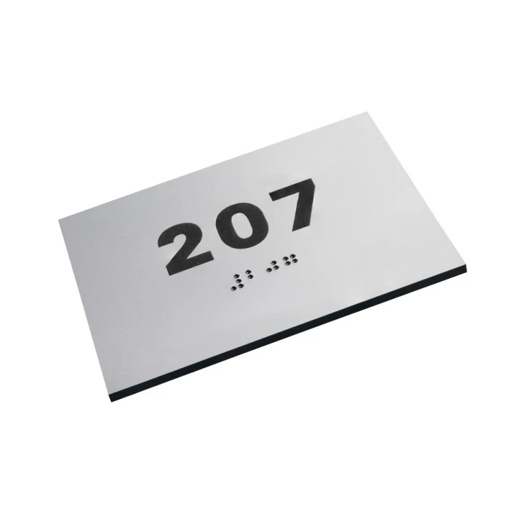 Tabliczka z laminatu srebrnego z dowolną numeracją z pismem Braille'a - wym. 100x70mm - TAB277
