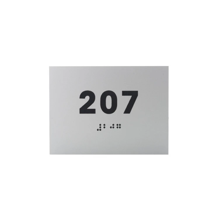 Tabliczka z laminatu srebrnego z dowolną numeracją z pismem Braille'a - wym. 100x70mm - TAB277