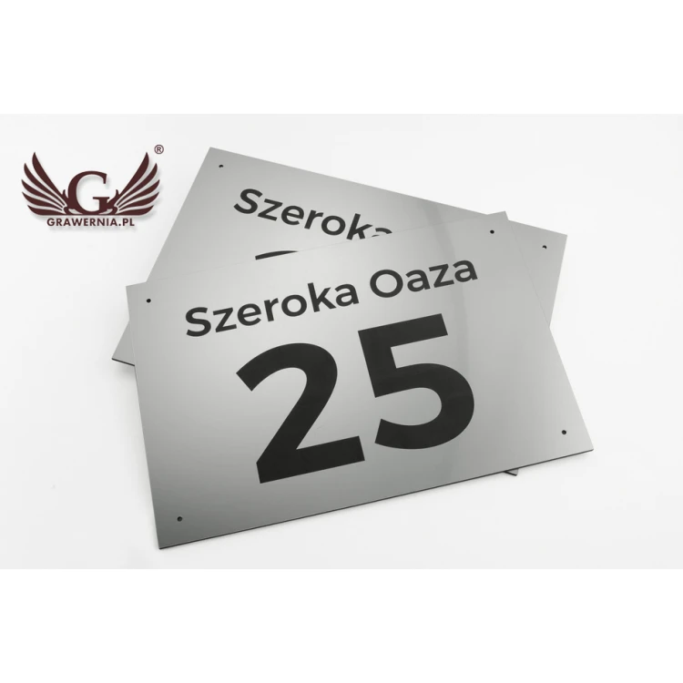 Tabliczka z numerem domu - wym. 300x200mm - srebrny zewnętrzny laminat grawerski 3mm