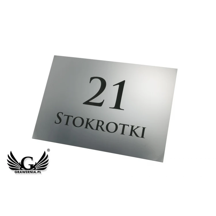 Tabliczka z numerem domu - wym. 297x210mm (A4) - srebrny zewnętrzny laminat grawerski 3mm - TAB101
