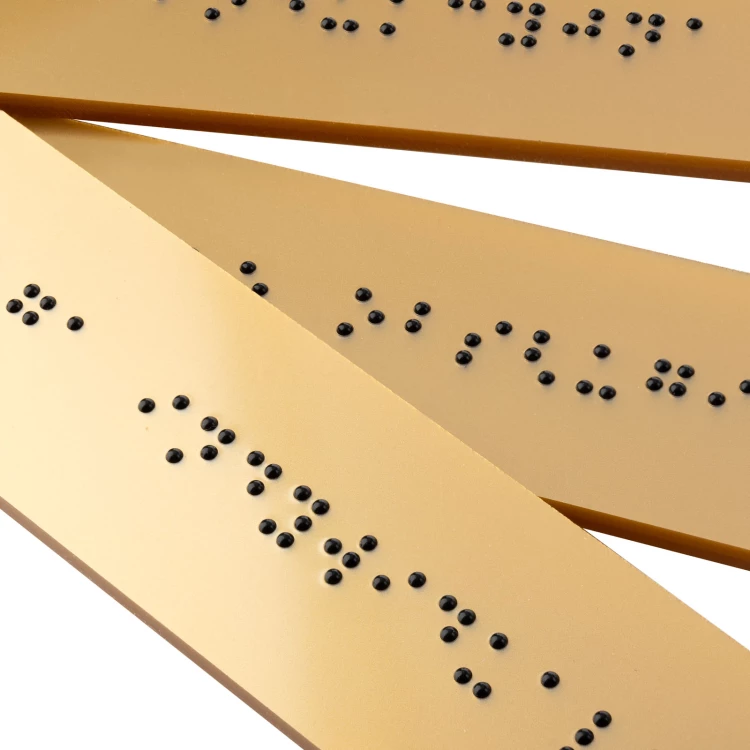 Tabliczka z pismem Braille'a - akryl zloty - wym. 150x40mm - TAB554