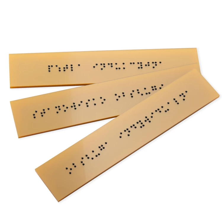 Tabliczka z pismem Braille'a - akryl zloty - wym. 150x40mm - TAB554
