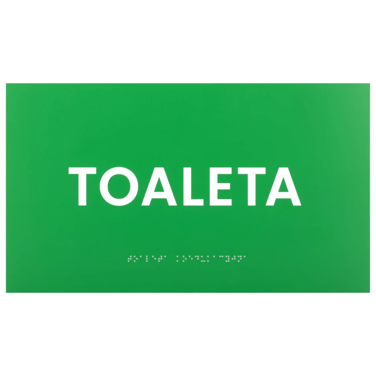 Toaleta - tabliczka z pismem Braille'a - zielony laminat grawerski - wym. 350x200mm - TAB597