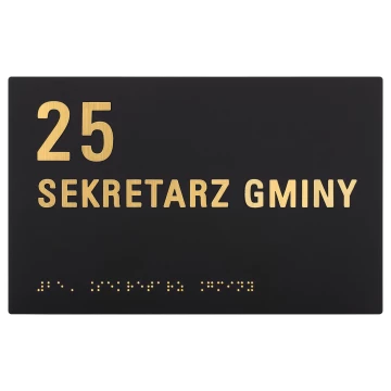 Tabliczka z pismem Braille'a - czarny matowy akryl i złote wypukłe litery - wym. 220x140mm - TAB604