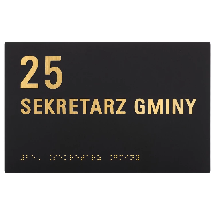 Tabliczka z pismem Braille'a - czarny matowy akryl i złote wypukłe litery - wym. 220x140mm - TAB604
