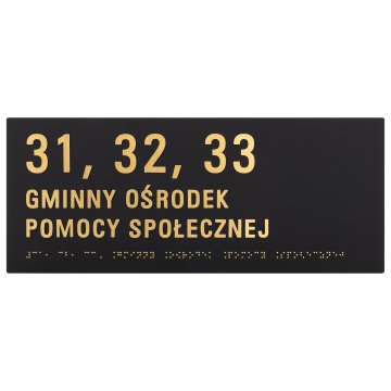 Tabliczka z pismem Braille'a - czarny matowy akryl i złote wypukłe litery - wym. 340x110mm - TAB605